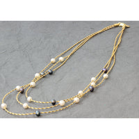 14K Gold Twisted Three-Strand Graduated Length Pearl Station Necklace