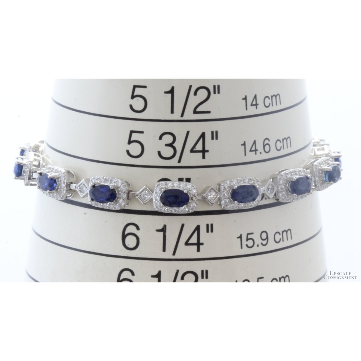Sterling Silver Natural Sapphire & Colorless Stone Link Bracelet