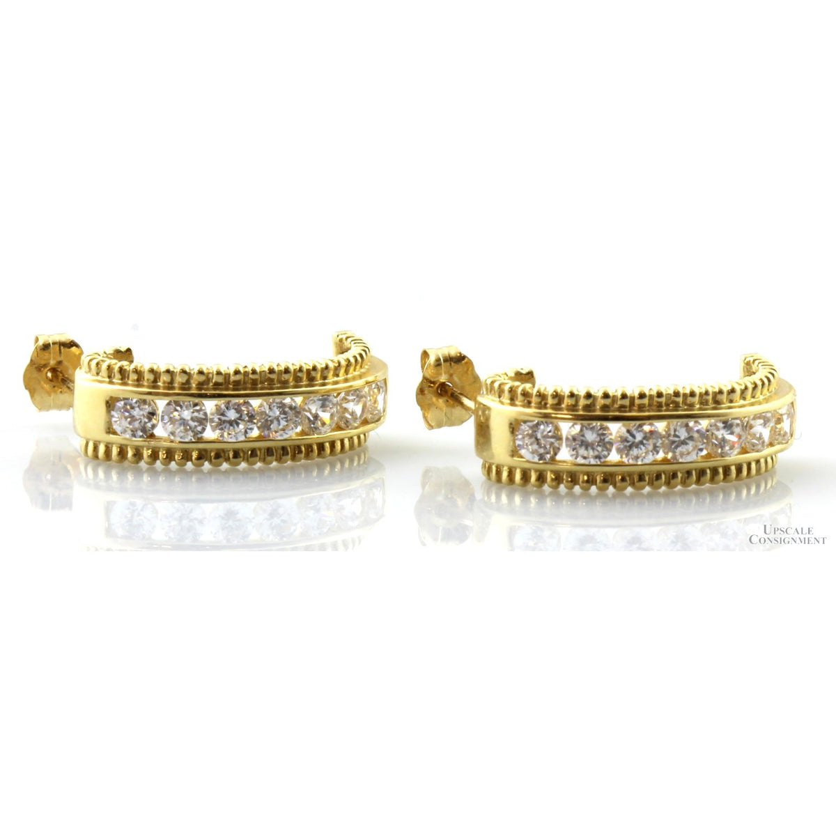 14K Gold Diamonique J-Hoop Earrings – Approx. 1.20 CTW