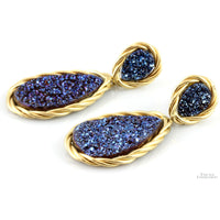 14K Yellow Gold Pear Shaped Titanium Druzy Doublet Earrings