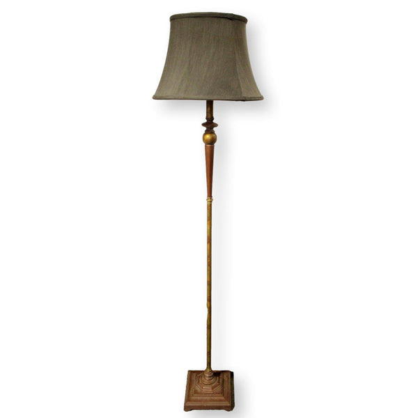 Currey & Company Antique Brass Floor Lamp w/Gray Shade