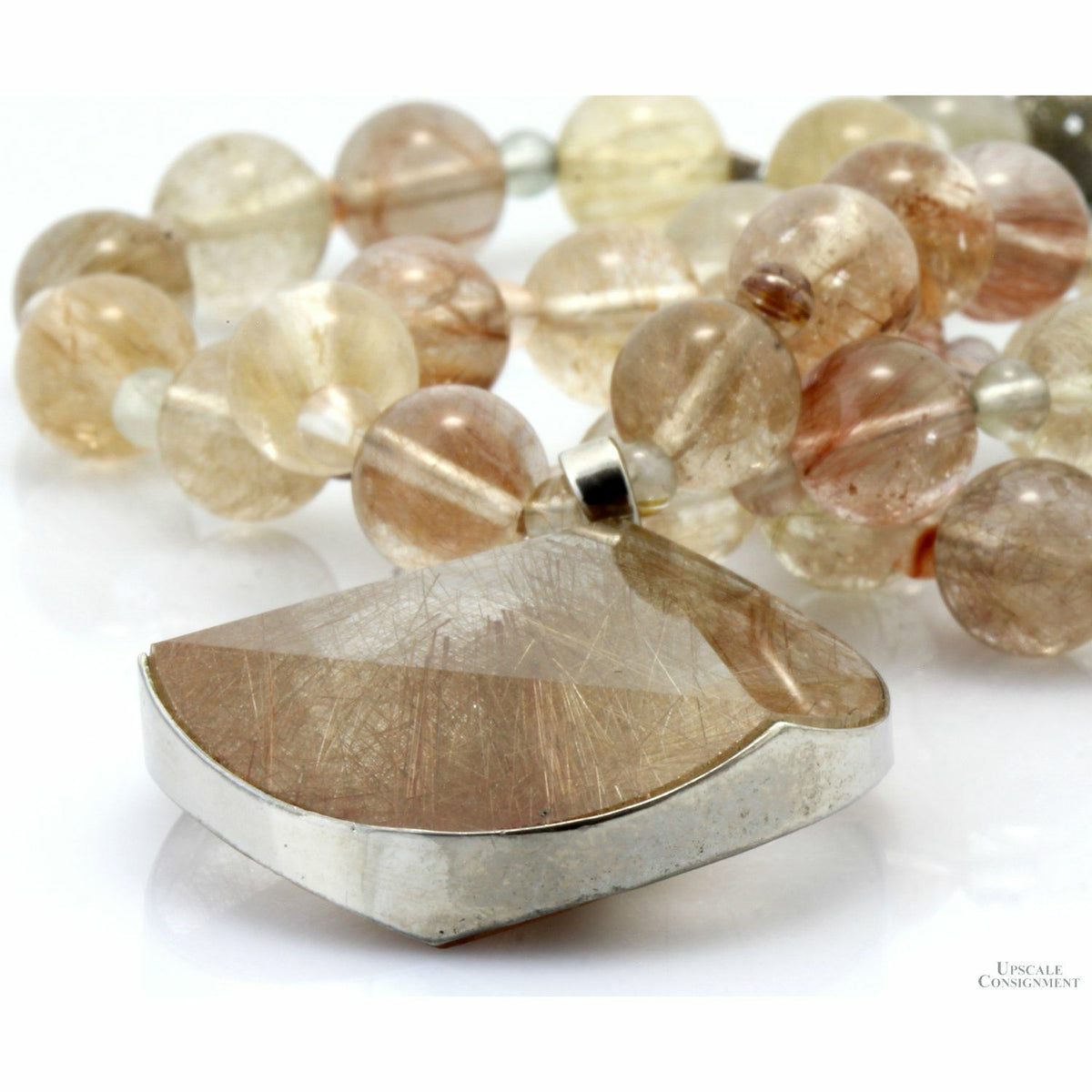 Natural Rutilated Quartz Beaded Necklace with Sterling Silver Rutilated Quartz Pendant