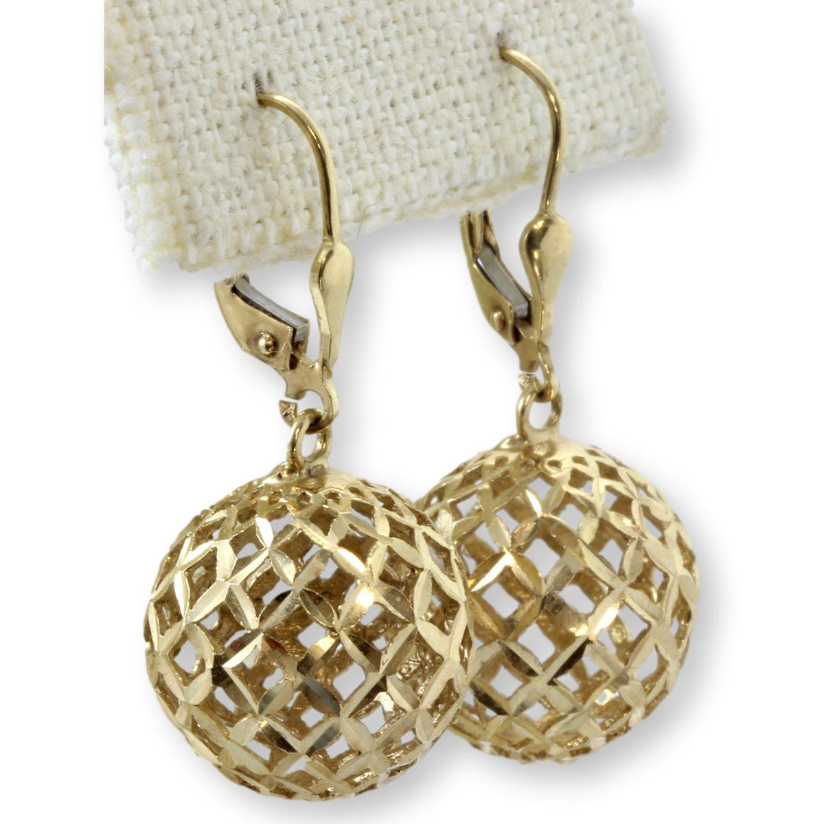 Italian 14K Yellow Gold Diamond-Cut Openwork Globe Drop Earrings