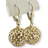 Italian 14K Yellow Gold Diamond-Cut Openwork Globe Drop Earrings