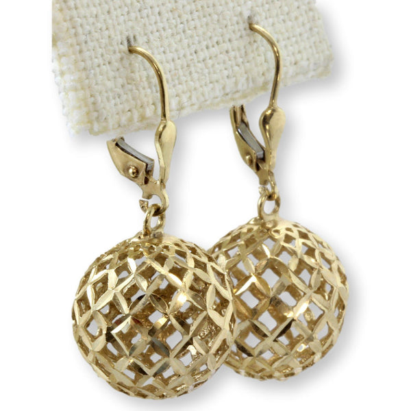 Italian 14K Yellow Gold Diamond-Cut Openwork Globe Drop Earrings