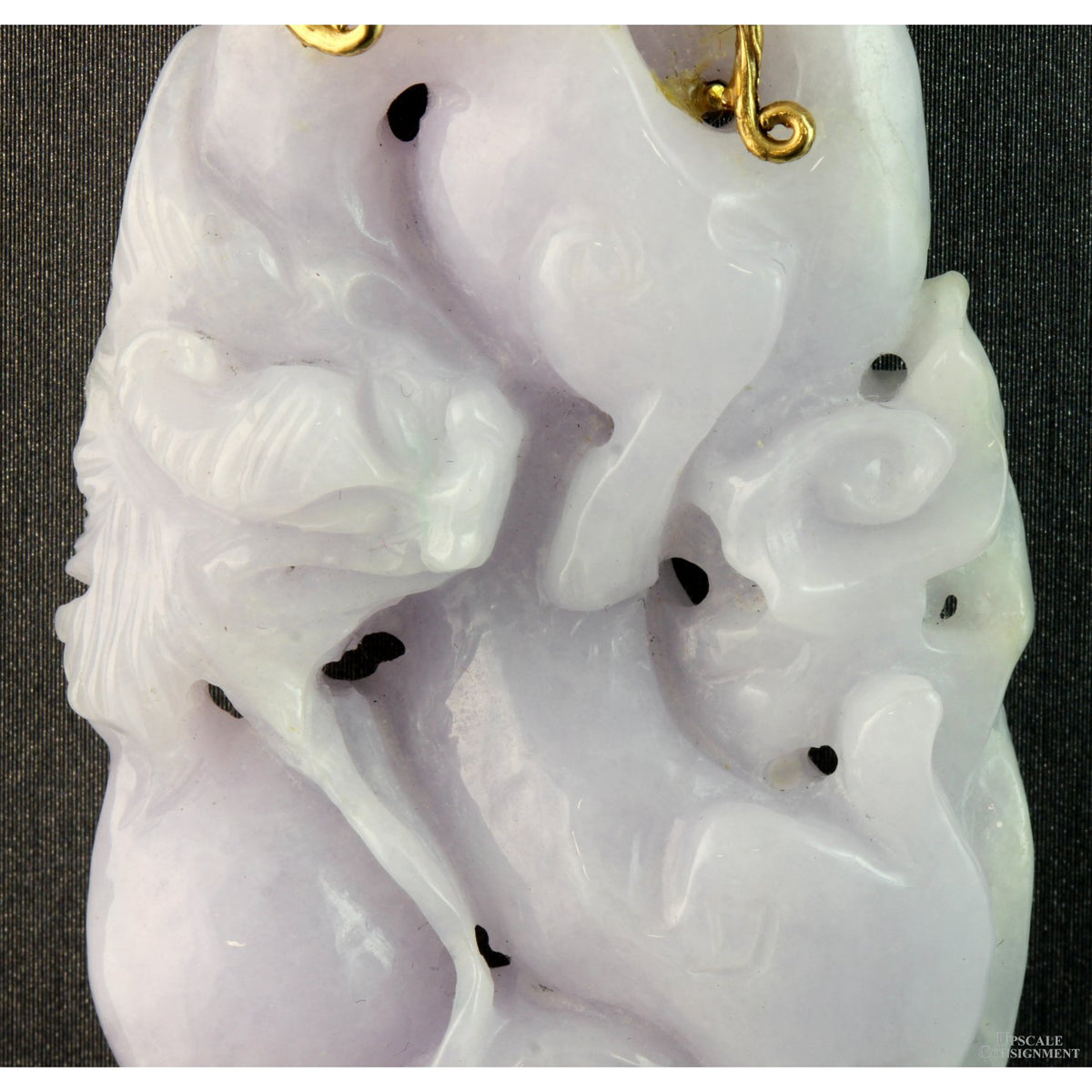 Natural Lavender Jadeite Double-Sided Carved Pendant – 14K Gold