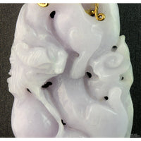 Natural Lavender Jadeite Double-Sided Carved Pendant – 14K Gold