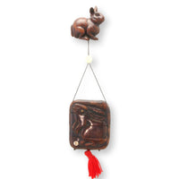 Vintage Asian Carved Rabbit Compartment Box w/Inset Eyes