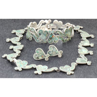 Early 1940s Sterling Silver Inlaid Turquoise Mosaic Set by Beto