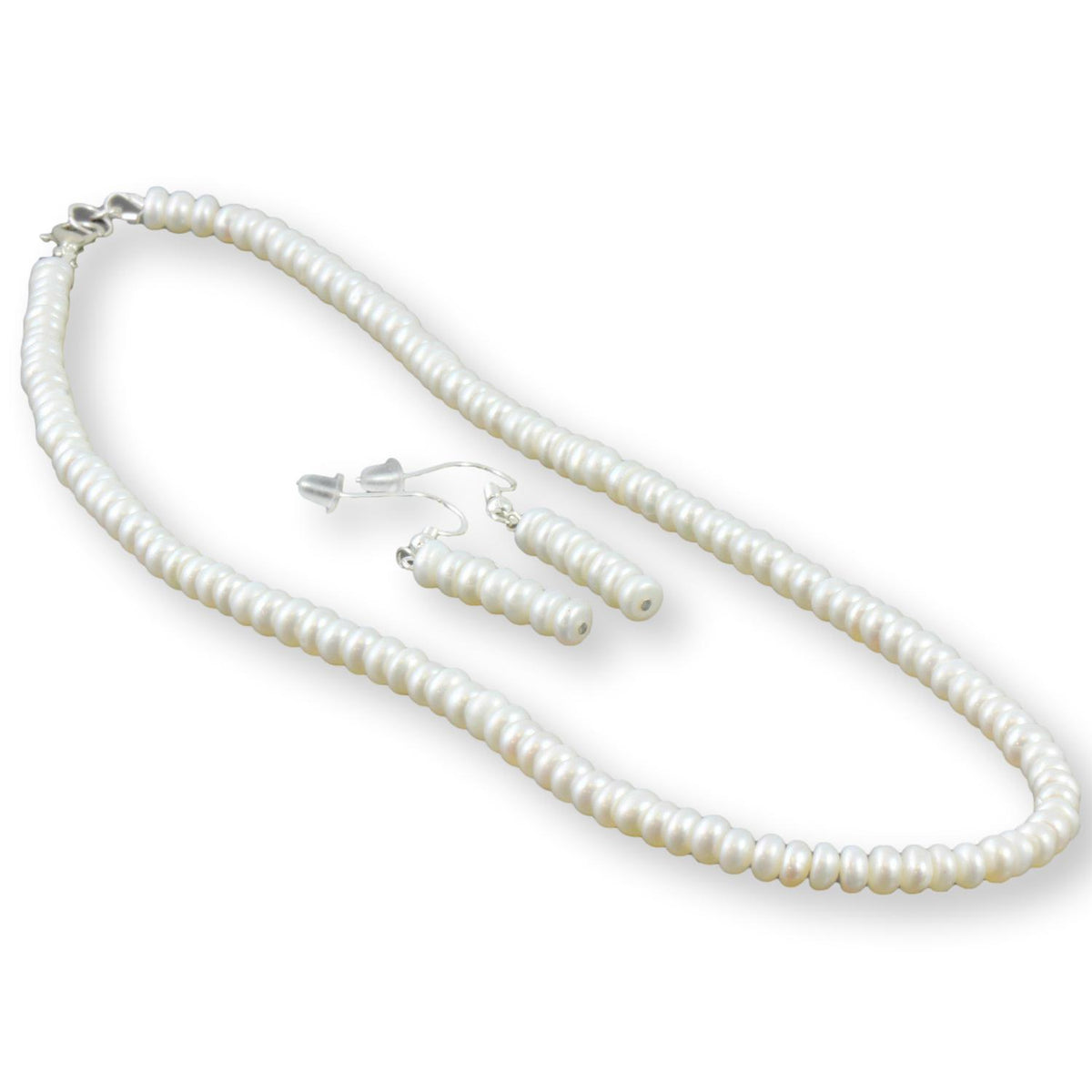 White Cultured Pearl Sterling Silver Necklace & Earring Set