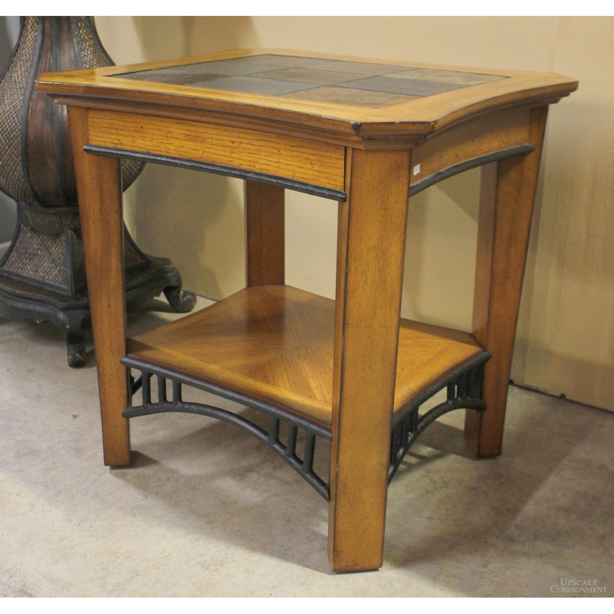 Slate Top Oak End Table