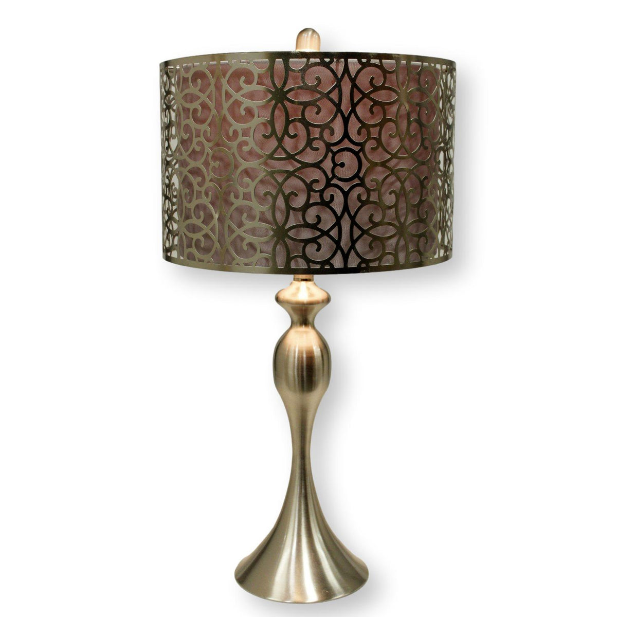 Brushed Silver Turned Lamp w/Cutout Shade