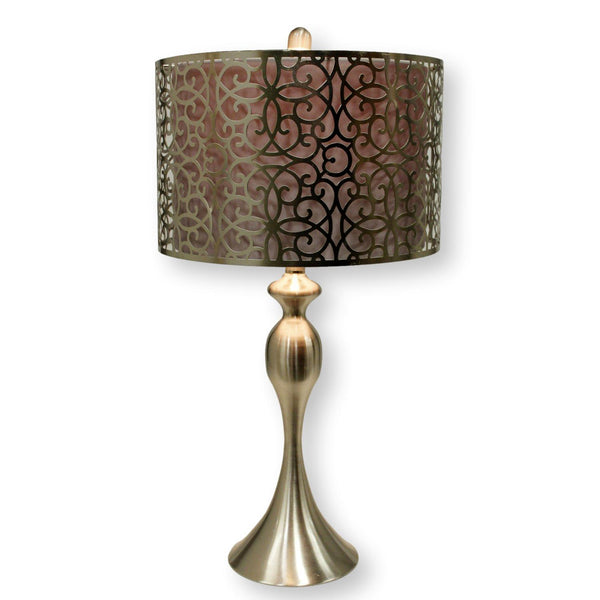Brushed Silver Turned Lamp w/Cutout Shade