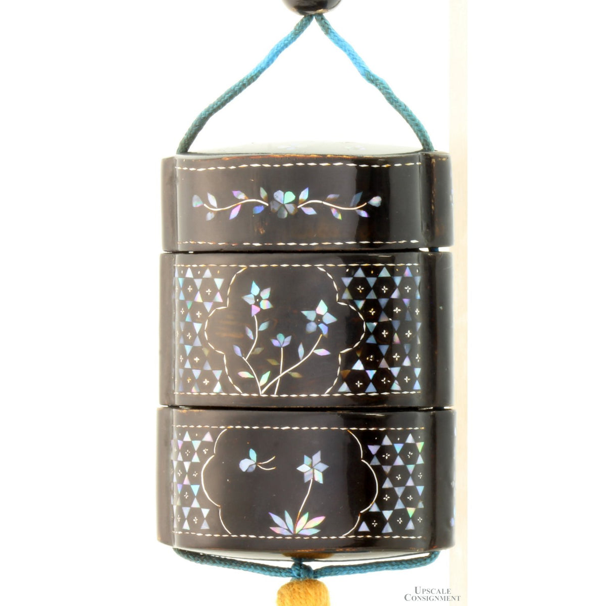 Vintage Black Lacquer Jewelry Keepsake Box | Shell Floral Inlay