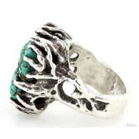 Handcrafted Spiderweb Turquoise Brutalist Sterling Silver Ring