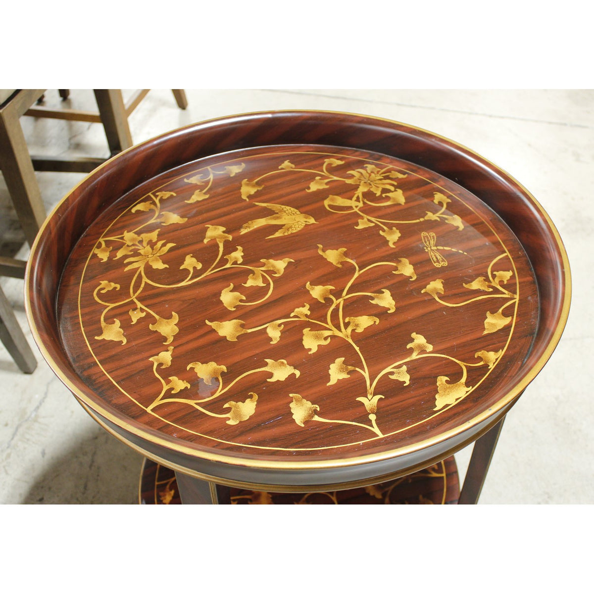 Round 2-Tier Accent Table w/Leaves & Birds
