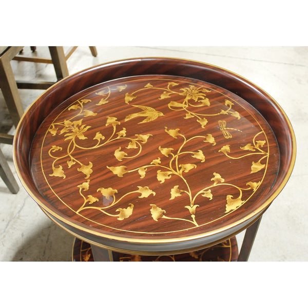 Round 2-Tier Accent Table w/Leaves & Birds