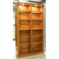 Lighted Oak Double Bookcase w/Glass Shelves
