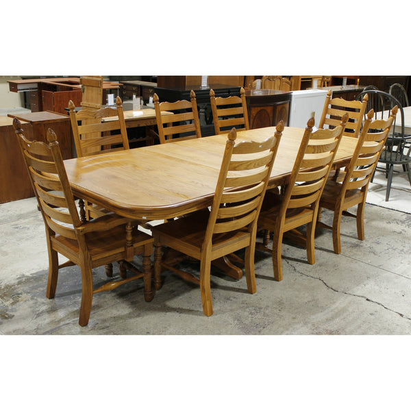 Shin-Lee Solid Oak Dining Table w/8 Ladderback Chairs