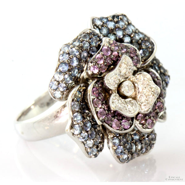 Aquamarine Sapphire Diamond Sonia Bitton Rose 18K Gold Ring