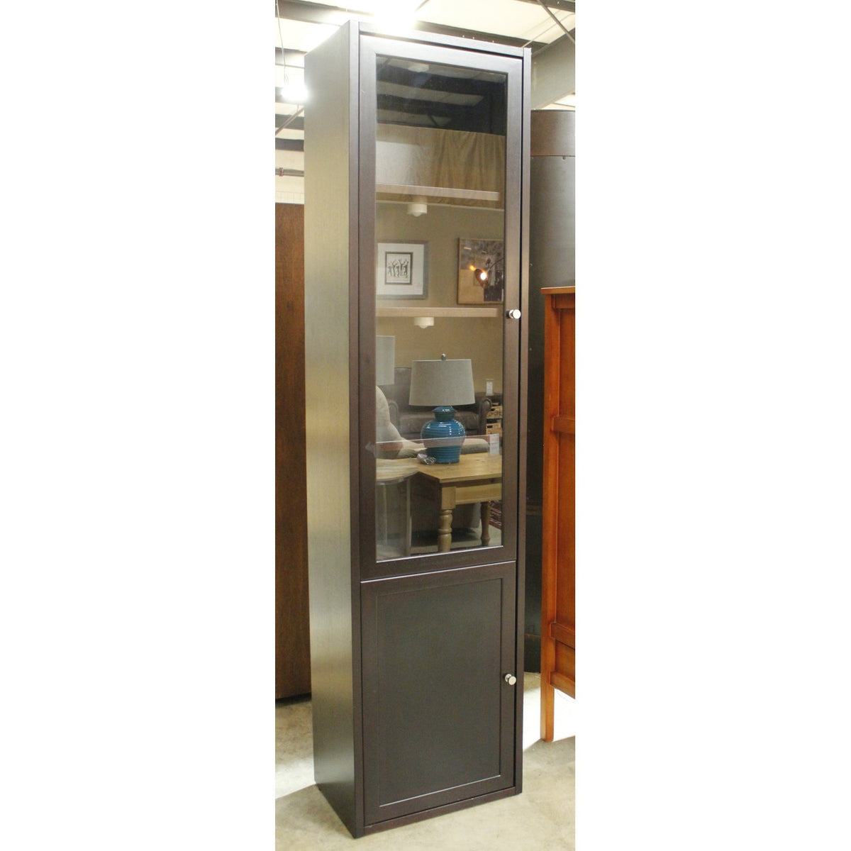 Black Narrow Bookcase w/Glass Door & Cabinet