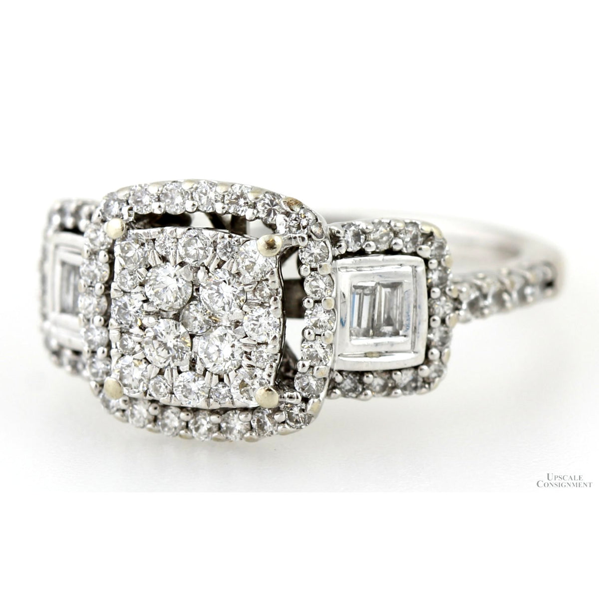 1.00ctw Diamond Three-Stone Cluster 10K White Gold Ring