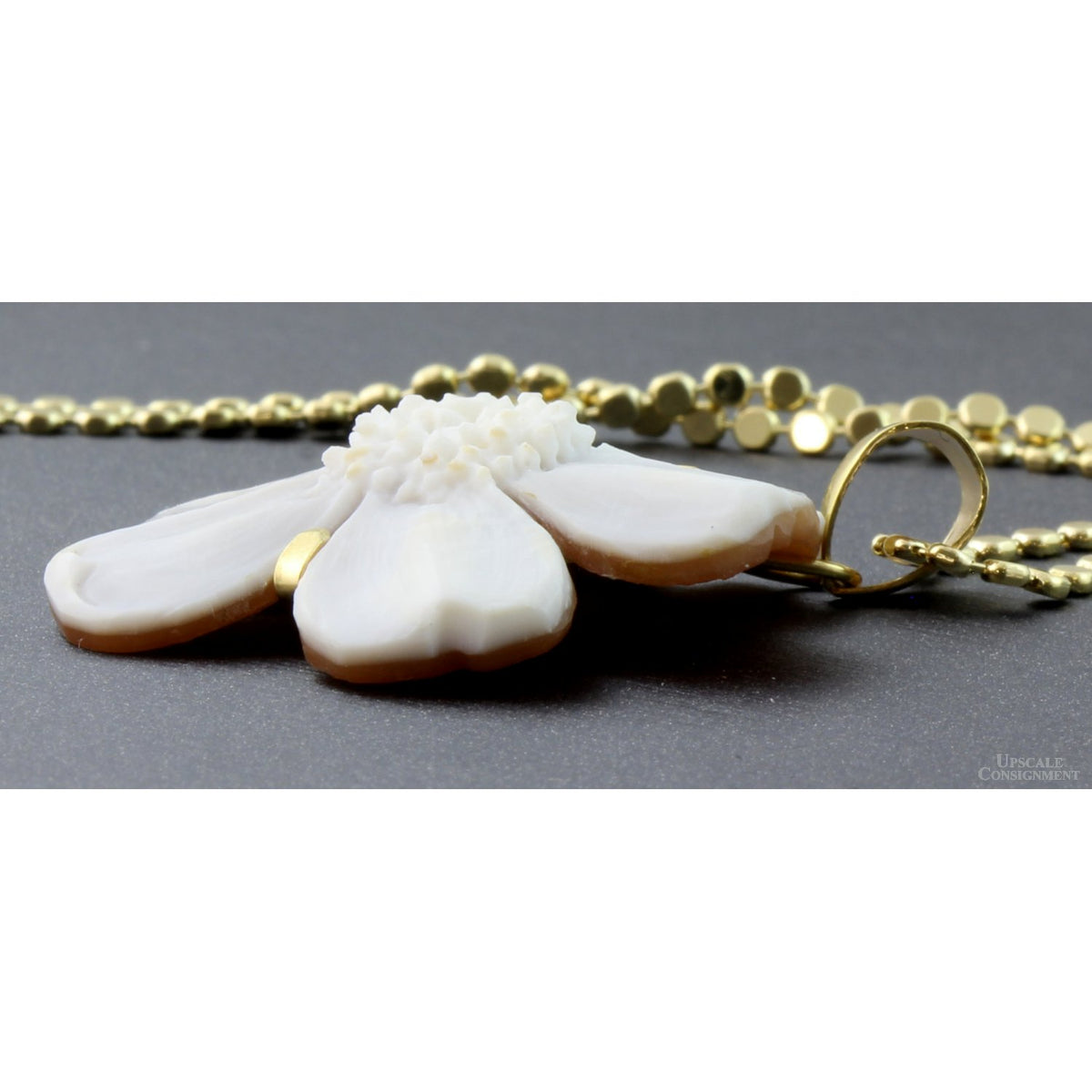 Italian Hand-Carved Shell Flower Cameo Pendant by D. Luca