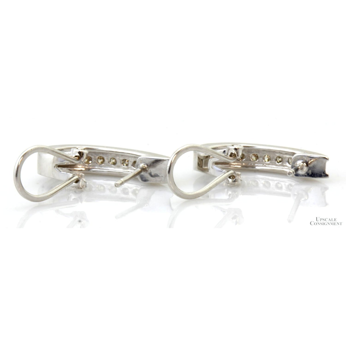 14K White Gold Pale Yellow Diamond J-Hoop Earrings with Omega Backs