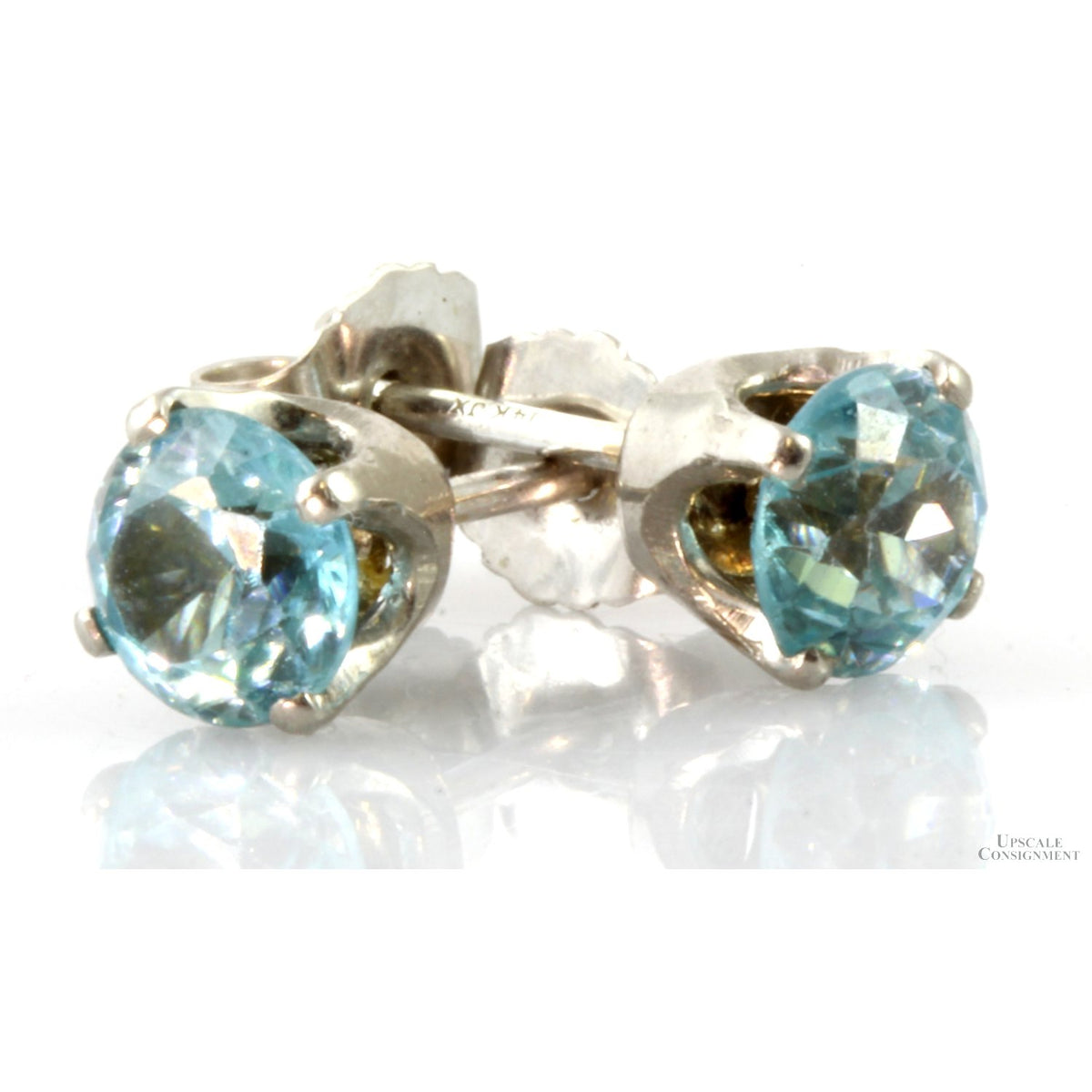 1.60ctw Natural Blue Zircon 14K Gold Stud Earrings