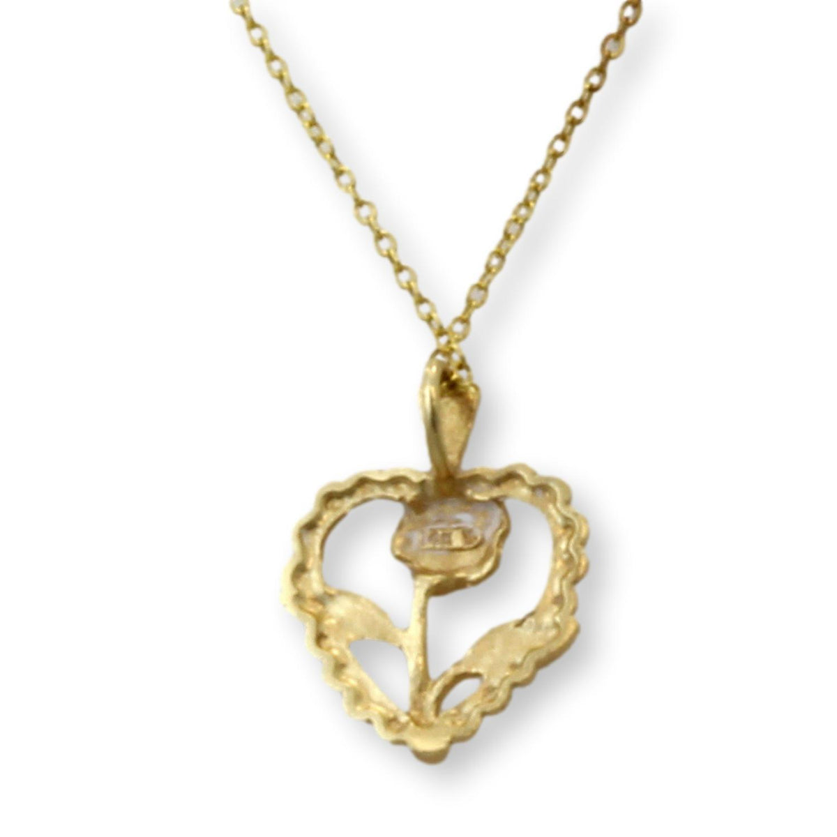 14K Gold Rose-Accented Heart Pendant & Gold Vermeil Chain