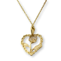 14K Gold Rose-Accented Heart Pendant & Gold Vermeil Chain