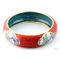 Carved Cinnabar Lacquer Bangle Cloisonné Panels - 66.7 mm