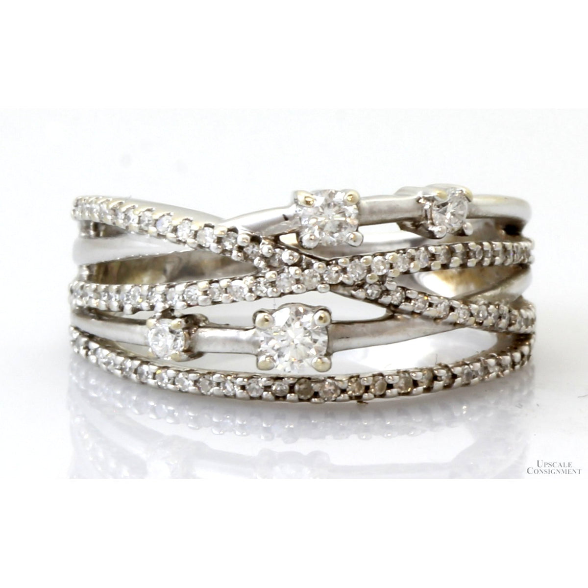 14K White Gold .70ctw Diamond Crossover Vintage Ring