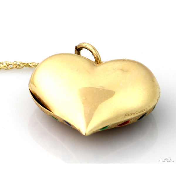 14K Two-Tone Gold Puffy Heart Necklace - Enameled Jewels