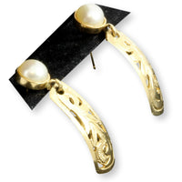 14K Gold Foliate Design Cultured Pearl Earrings