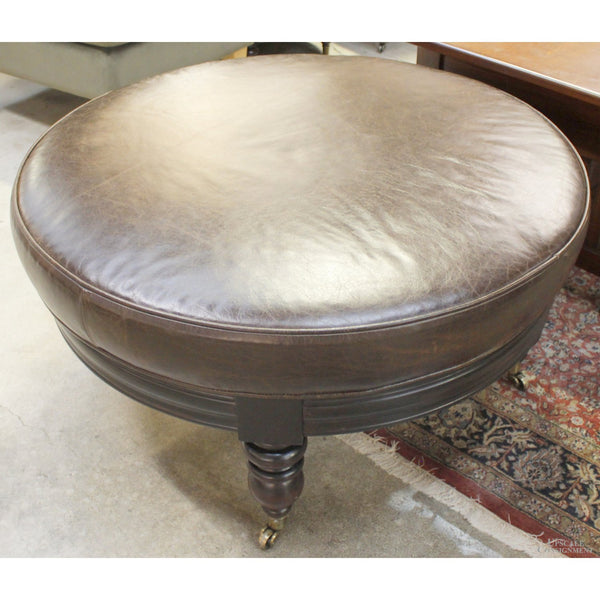 Round Leather Ottoman