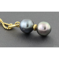 18K Gold Pendant & Chain Dark Gray Pearls - Peacock Overtones