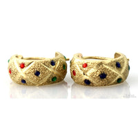 14K Two-Tone Gold Huggie Earrings- Enameled Jewels