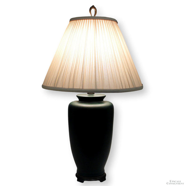 Green Ceramic Table Lamp w/Pleated Shade