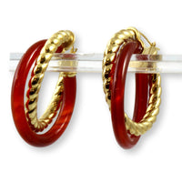 14K Yellow Gold Electroplate Carnelian Double Hoop Earrings