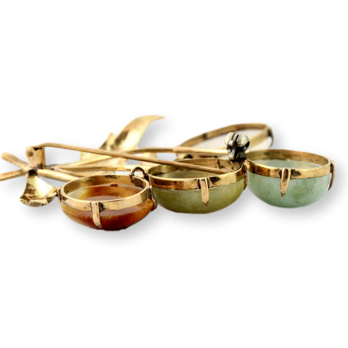 Nephrite Jade Brooch Solid Gold 9K–10K Multi Color Jade Leaf Pin