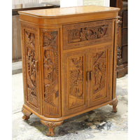 Asian Style Ornately Carved Bar Cabinet w/Elevator Lift