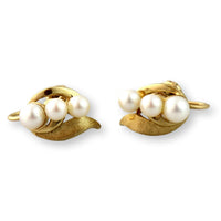Three-Pearl Mid-Century Screwback Earrings 14K Two-Tone Finish Gold