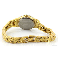 Gold Tone Bark Finish Lady's Quartz Watch Diamond Bezel