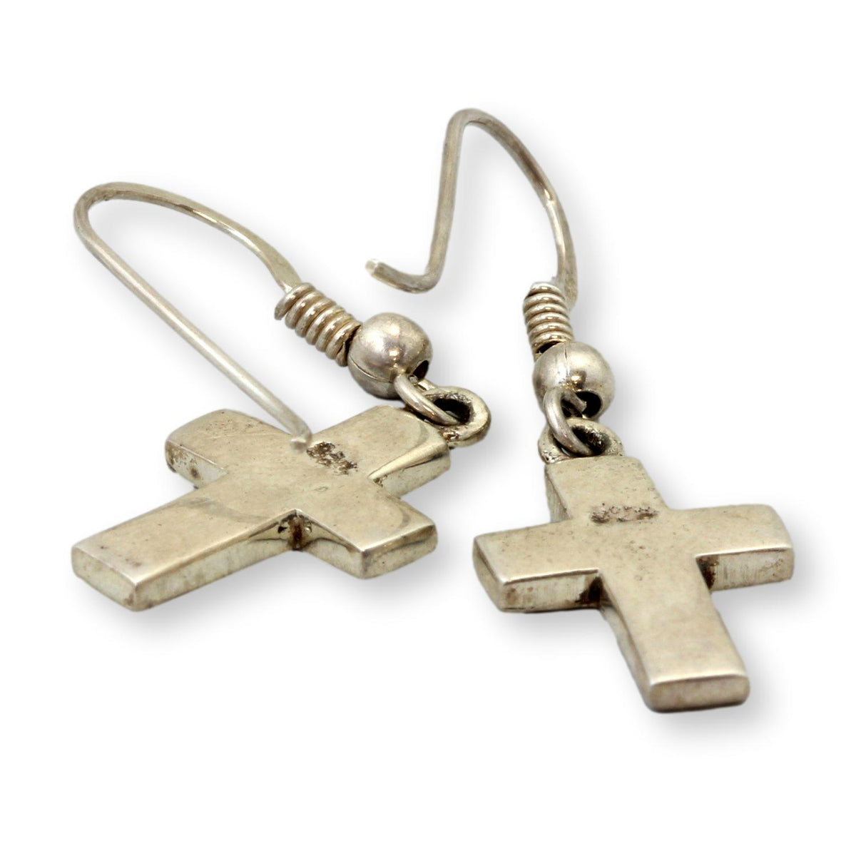 Sterling Silver Blue Created-Opal Inlay Cross Dangle Earrings