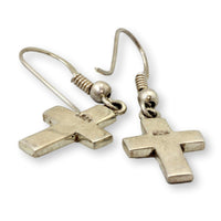 Sterling Silver Blue Created-Opal Inlay Cross Dangle Earrings