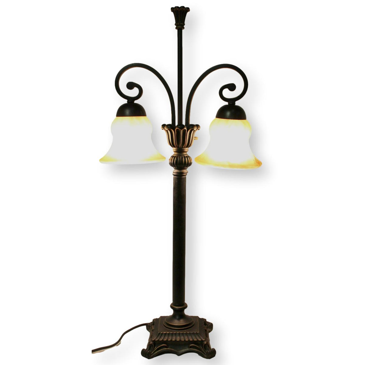 Iron Scroll Dual Amber Shade Table Lamp