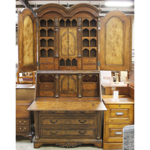 Burlwood Secretary Desk w/Hutch