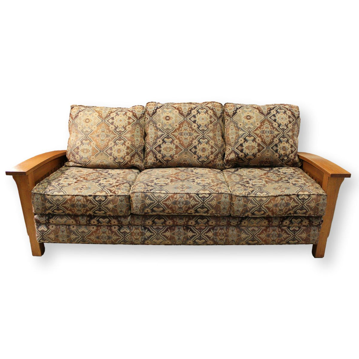 Mission Style Oak & Tapestry Sofa