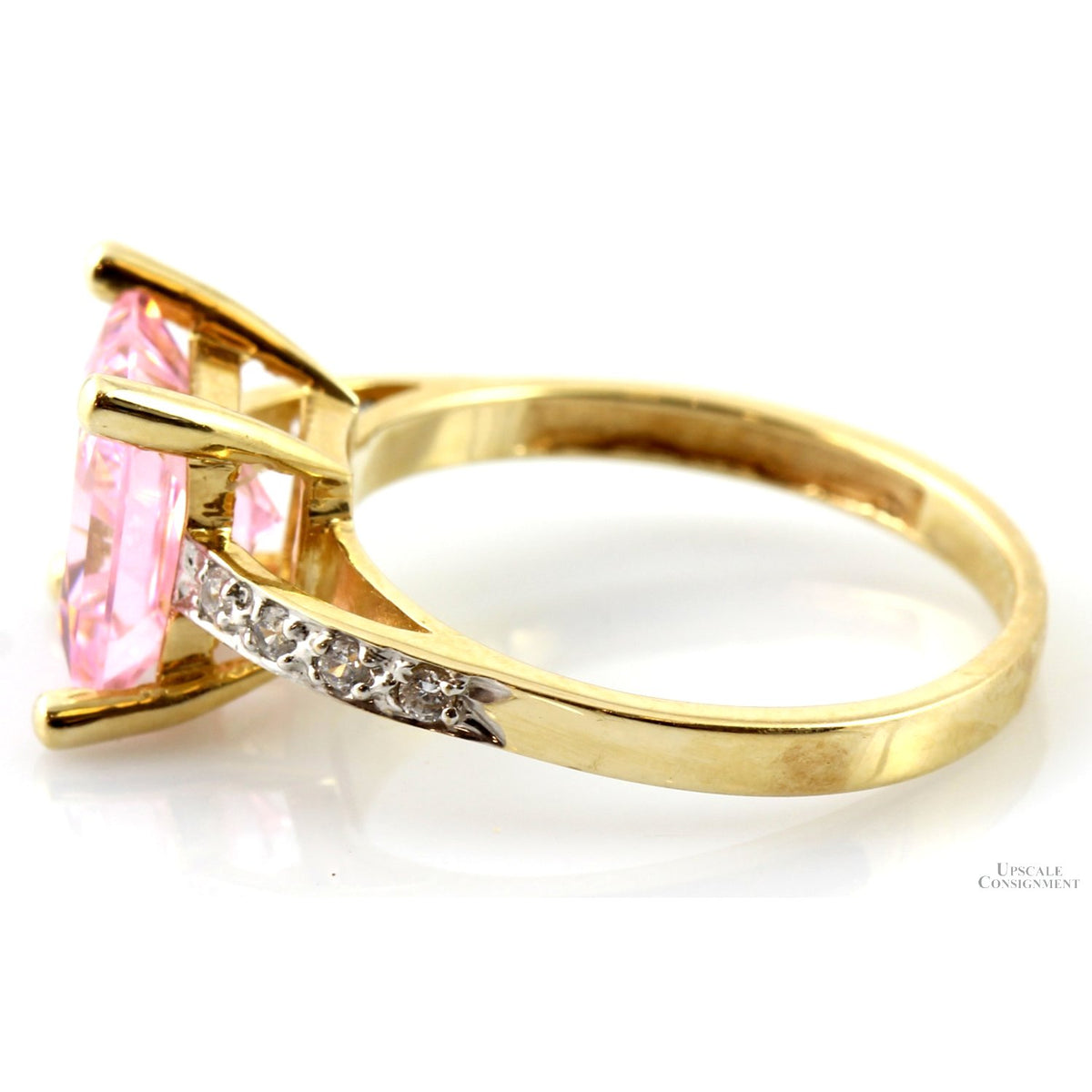 Square Pink Cubic Zirconia Solitaire 14K Yellow Gold Ring